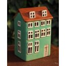 Windlicht Haus aus Keramik | t&uuml;rkis, 16 cm hoch