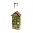 Gro&szlig;es Lichthaus aus Keramik Fachwerk gr&uuml;n mit Henkel