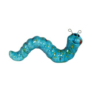 Gartenfigur Raupe aus Keramik in blau