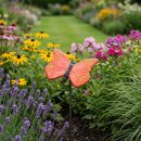 Gartenfigur Schmetterling aus Keramik rot