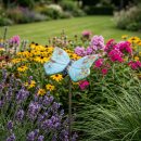 Gartenfigur Schmetterling aus Keramik blau
