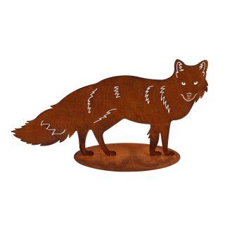 Rost Dekofigur Fuchs mit Bodenplatte für den Garten