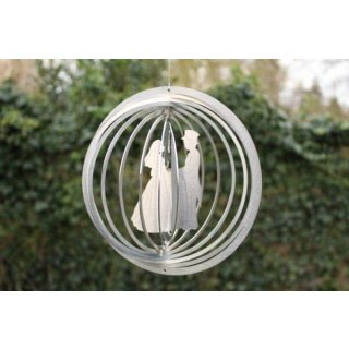 Edelstahl Windspiel "Kreis Brautpaar" - Hochzeitsgeschenk - 19 cm
