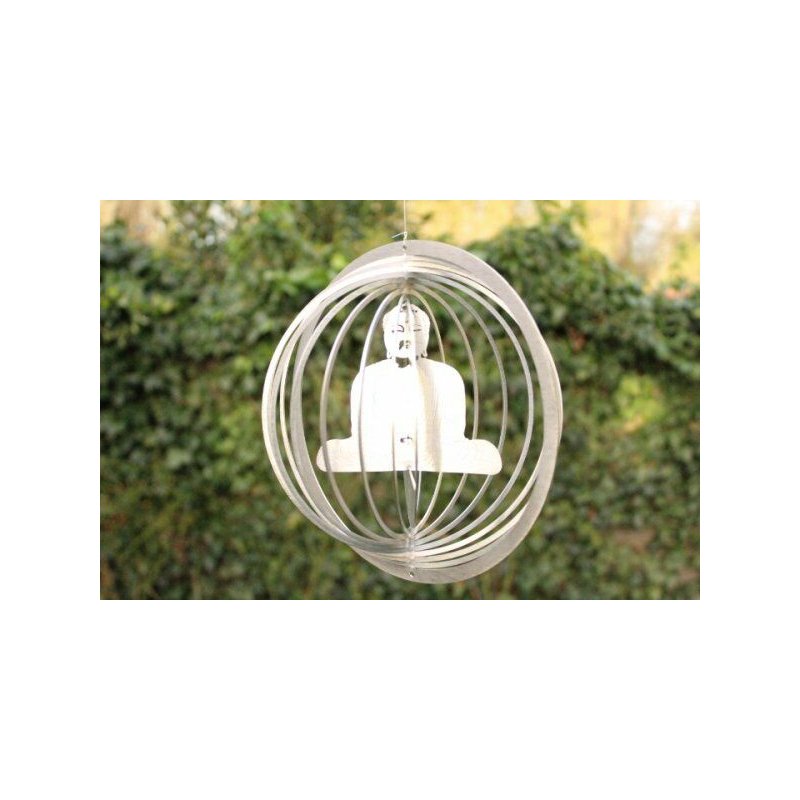 Edelstahl Windspiel Kreis Buddha - 19 cm