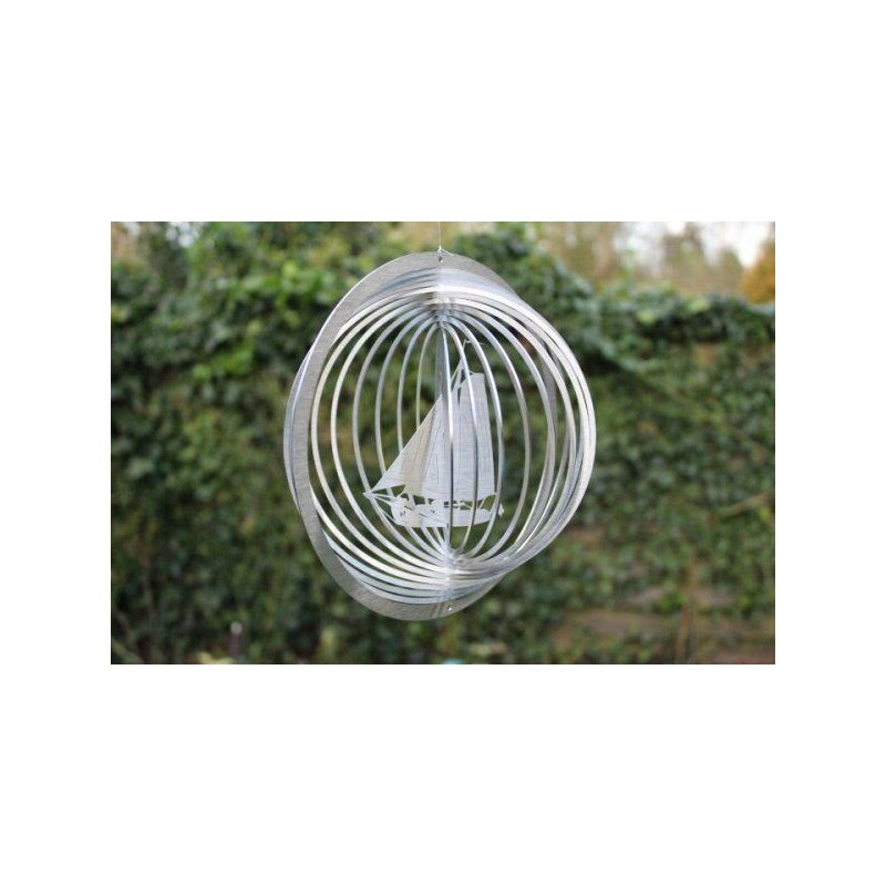 Edelstahl Windspiel Kreis Segelschiff - 19 cm - Metall Windspiele