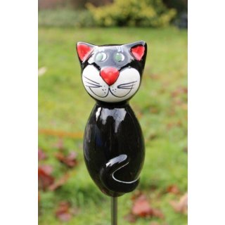 Dekofigur schwarze Katze aus Keramik Gartendekoration