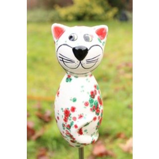 Dekofigur Katze weiß aus Keramik 17 cm hoch Gartendekoration