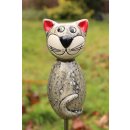 Dekofigur Katze aus Keramik, hellgrau, für den Garten