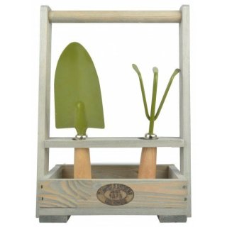 Werkzeugkiste aus Holz mit Gartengeräten - Gartenwerkzeug
