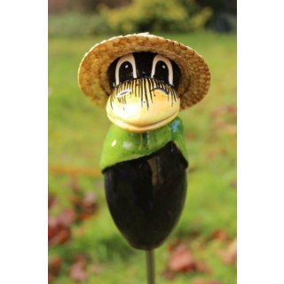 Gartenfigur Rabe mit Hut aus Keramik Gartendekoration