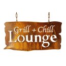 Edelrost Schild Grill und Chill Lounge für den Garten.