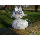 Edelstahlfigur Katze Gartendekoration aus Edelstahl und Granit