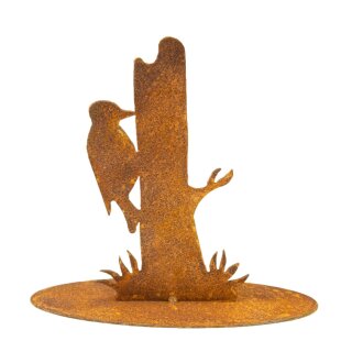 Edelrost Gartenfigur Specht am Baum Gartendekoration