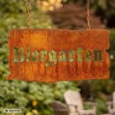 Biergarten Gartenschild aus Rost im Garten,...