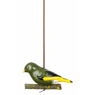 Keramik Vogel Grünfink zum aufhängen.