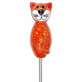 Gartenfigur Katze aus Keramik rot 17 cm hoch