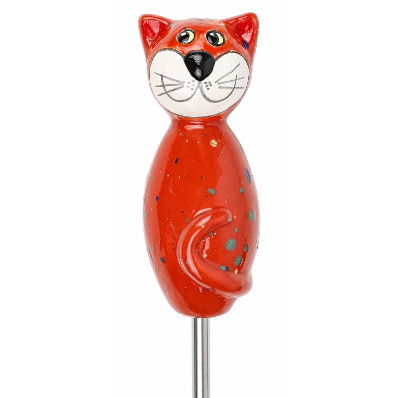 Katze aus Keramik rot 17 cm hoch Figur für den Garten.