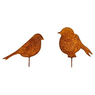 2er Set Gartenfigur zum einschrauben Motiv Vögel aus Rost