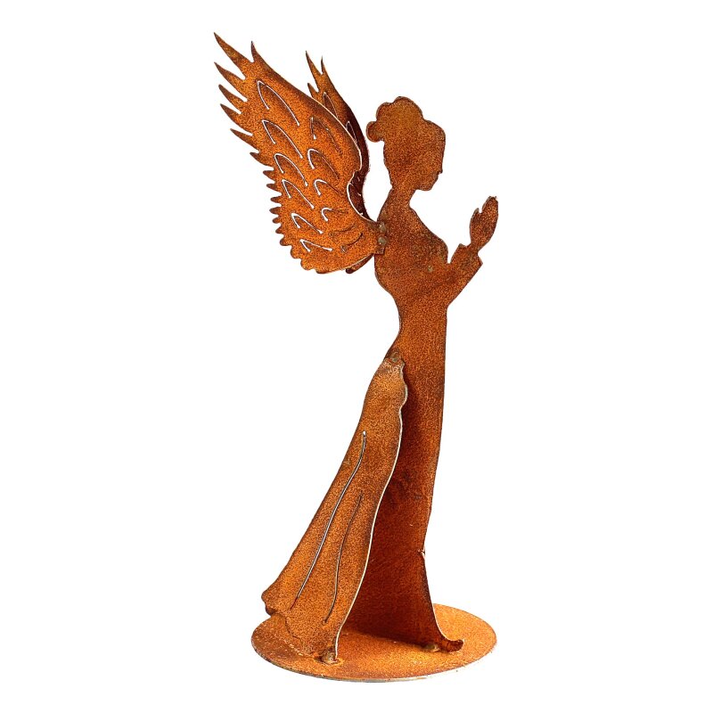 Engel Aus Edelrost Santine - 80 Cm Hohe Rostfigur Mit Metalltablett