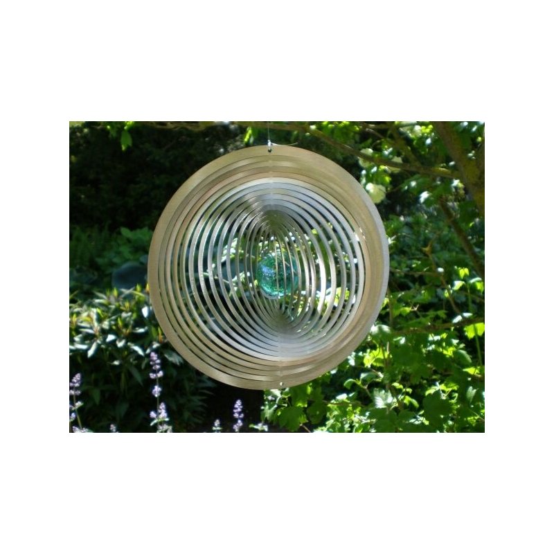 Edelstahl Windspiel Kreis Kugel 19 cm mit Glaskugel Gartendekoration
