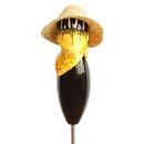 Keramik Gartenfigur Rabe mit Hut gelb