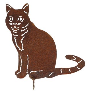 Rostdeko Katze sitzend mit Schraube
