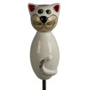 Gartenfigur Katze aus Keramik wei&szlig;