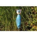 Tierfigur Katze aus Keramik f&uuml;r einen Stab hellblau