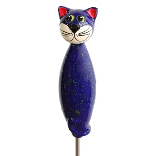 Tierfigur Katze aus Keramik für einen Stab dunkelblau