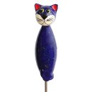 Dekofigur Katze f&uuml;r den Garten aus Keramik dunkelblau