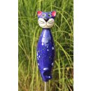 Gartenfigur Katze aus Keramik dunkelblau