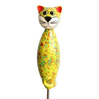 Tierfigur Katze aus Keramik für einen Stab gelb