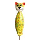 Dekofigur Katze f&uuml;r den Garten aus Keramik gelb
