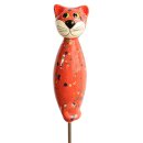 Dekofigur Katze f&uuml;r den Garten aus Keramik rot