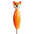 Dekofigur Katze f&uuml;r den Garten aus Keramik orange