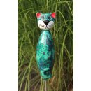 Gartenfigur Katze aus Keramik gr&uuml;n