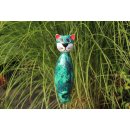 Tierfigur Katze aus Keramik f&uuml;r einen Stab gr&uuml;n