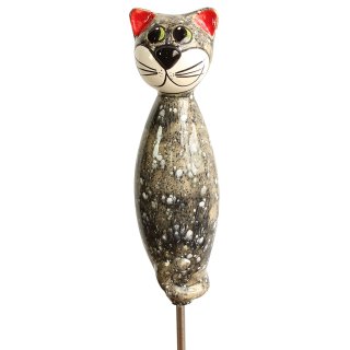 Tierfigur Katze aus Keramik für einen Stab hellgrau