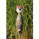 Gartenfigur Katze aus Keramik hellgrau