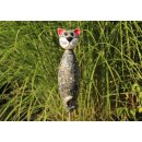 Tierfigur Katze aus Keramik f&uuml;r einen Stab hellgrau