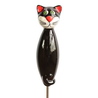 Dekofigur Katze für den Garten aus Keramik schwarz
