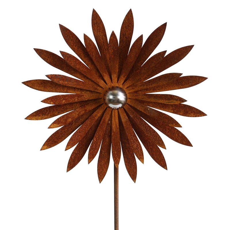 Rost Gartenstecker Blume mit Edelstahlkugel