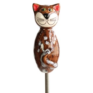 Gartenfigur Katze aus Keramik braun
