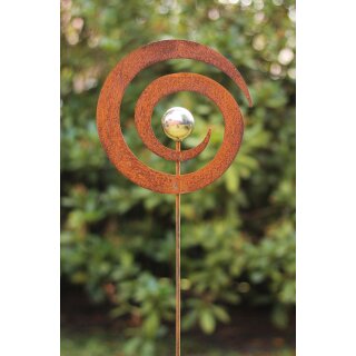 Rost Gartenstecker mit Spirale und Edelstahlkugel